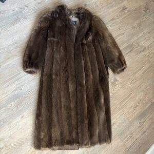 Vintage Furrari New York Mahogany Brown Long Beaver Fur Coat Luxury Custom